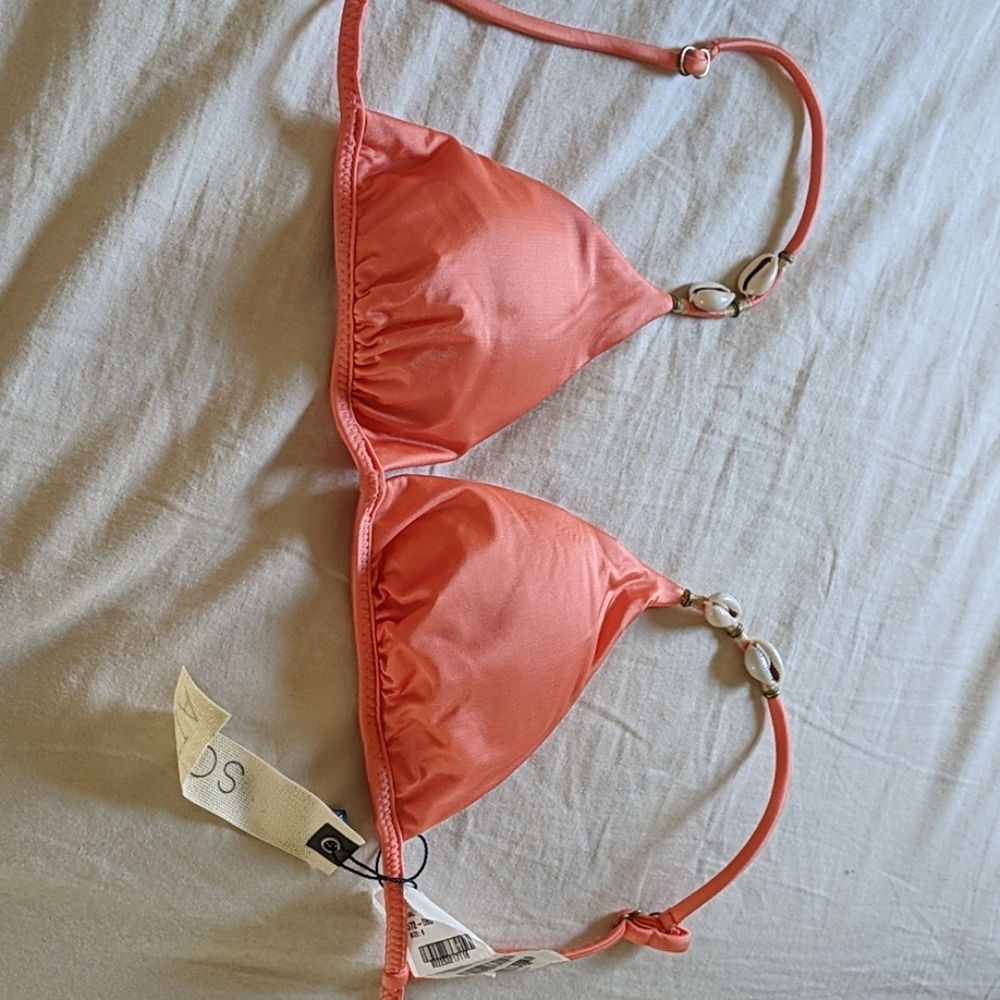 New coral sofia bikini top with shells